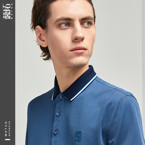 墨拓motuo夏季男士短袖t恤 商场同款商务休闲蓝色丝绵中年polo衫