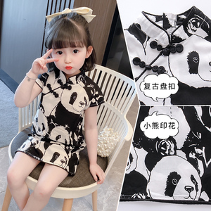 女宝宝旗袍连衣裙洋气一岁女童夏装4小女孩2儿童夏季满印熊猫裙子