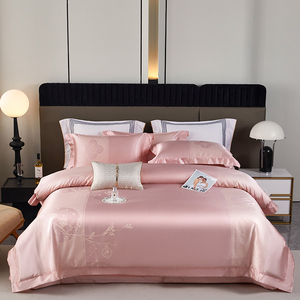 高端欧式贡缎提花纯棉四件套粉色加厚夹棉床盖被套结婚庆床上用品