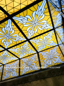 蒂凡尼别墅钢化彩色玻璃穹顶厅吊顶别墅天窗圆形定做教堂走道吊灯