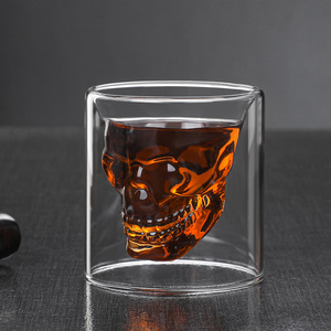 创意网红双层玻璃骷髅头杯ins咖啡杯鸡尾酒杯异形个性酒杯玻璃杯