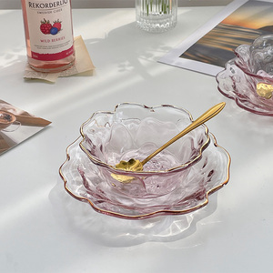 穆尼 ins浮雕玫瑰玻璃甜品碗轻奢燕窝碗家用水果碗水晶玻璃糖水碗