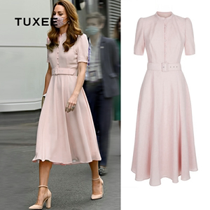 TUXEE凯特王妃同款法式优雅气质粉色收腰显瘦端庄气质连衣裙