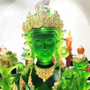 古法真琉璃绿度母佛像彩绘观音菩萨藏传密宗供具居家佛供奉堂摆件