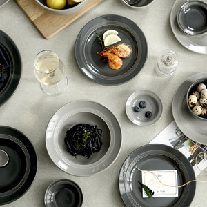 西餐牛排盘子套装组合家用欧式陶瓷饭碗汤碟盘子菜盘北欧黑灰餐具