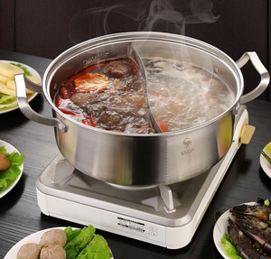 双立人德国火锅家用鸳鸯锅电磁炉专用盆304不锈钢火锅锅具盆