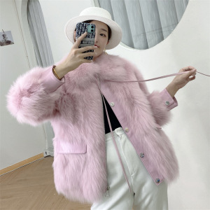 miss喜宝淘宝钰懿纺 白色毛毛钉珠四个口袋外套女秋冬新款设计感