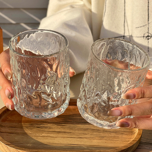 日式ins风玻璃杯冰川纹威士忌酒杯锤纹家用水杯果汁饮料咖啡杯子