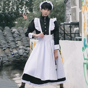 男穿女仆cosplay黑白男仆装洛丽塔女装大佬连衣裙咖啡厅猫耳女佣