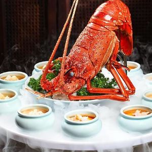特色酒店宴会包厢用大号陶瓷澳龙干冰意境菜盘子位上龙虾拼盘包邮