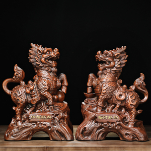 招财麒麟摆件镇宅纳福一对家居客厅玄关酒柜装饰办公室桌乔迁礼品