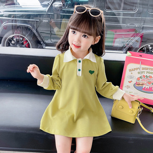女童洋气长袖薄款春秋款连衣裙宝宝可爱时髦Polo裙子韩版小童秋装