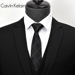 ck领带男正装商务上班职业学生韩版潮黑色线条桑蚕丝手打结礼盒装