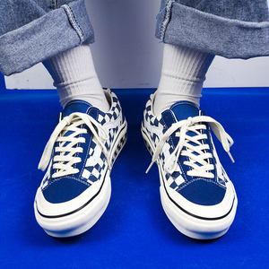 朴万斯克莱因蓝棋盘格包头帆布鞋蓝白拼色style36男女休闲板鞋