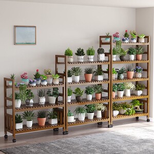 花架置物架阳台木板家用多层非实花架室内客厅落地式竹多肉花盆架