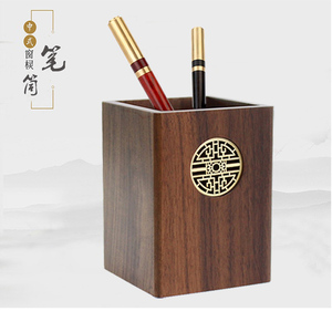 中式竹子笔筒复古天然木质竹制中国风日历毛笔创意书桌摆件收纳盒