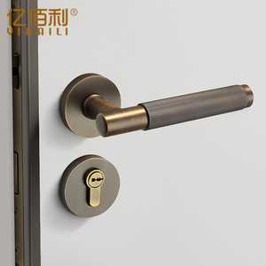 美式卧室木门锁室内磁吸房门锁古铜色房间卫生间复古黄铜分体锁