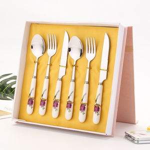 西餐餐具套装家用不锈钢牛排全套勺子叉子两件套陶瓷刀叉勺礼盒装