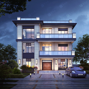 新中式三层别墅设计图纸现代简约建筑施工效果图全套农村自建房屋