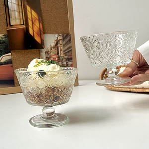 海棠花甜品高脚杯ins风创意水果冰淇淋酸奶杯玻璃家用布丁雪糕杯