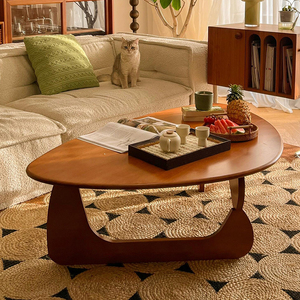 日式小户型实原木茶几北欧简约现代家用客厅沙发圆形餐奶油风桌子