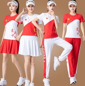 新款杨丽萍广场舞服装套装爱国五星健身运动装团队演出跳舞蹈服女