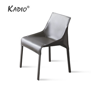 KADIO/意大利极简/灰色马鞍皮/现代轻奢家用餐厅全皮靠背椅子餐椅