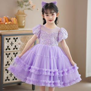 女童紫色连衣裙儿童tutu公主裙小女孩蓬蓬纱裙六一演出服礼服裙子