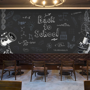 3d手绘黑板涂鸦墙纸酒吧咖啡餐厅奶茶店壁个性创意粉笔字母纸壁画
