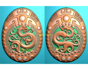 仿古龙凤对牌精雕图龙凤呈祥挂件玉雕图椭圆扫描图一对jdp5.5版本