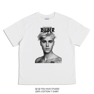 歌手贾斯汀·比伯Justin Bieber专辑印花纯棉宽松T恤男女可定制潮