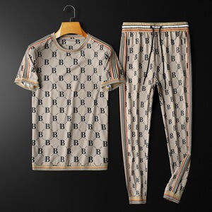 lv lywd2022夏季潮男士圆领新款短袖t恤韩版印花长裤运动休闲套装