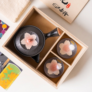 日本进口茶壶茶杯套装小鹿田烧陶瓷樱花功夫茶茶具家用日式泡茶壶