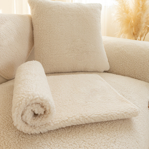 纯色羊羔绒沙发垫冬季毛绒简约现代保暖加厚坐垫防滑沙发套罩四季