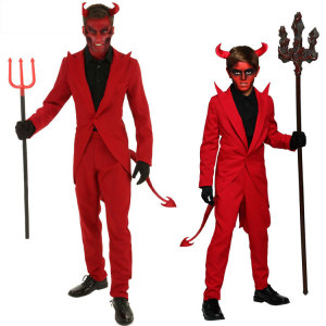 cosplay万圣节复活节儿童节舞台表演成人儿童男红色魔鬼恶魔服装