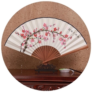 男女扇子折扇男式8寸手绘桃花扇 中国风白纸扇日用扇工艺礼品竹扇