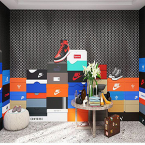 复古铁丝网潮牌鞋店背景墙纸工业风耐克3d球鞋壁纸服装店直播壁画
