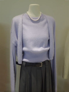 早秋新款女高级感奶fufu紫色针织外套慵懒风马海毛毛衣外搭开衫冬