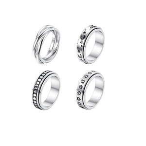 星星月亮可转动钛钢戒指 不锈钢情侣戒指环 手饰品