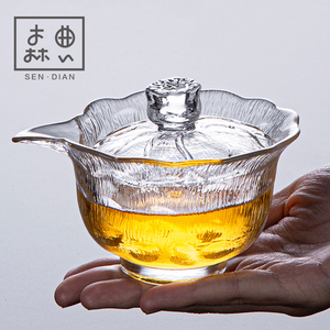 盖碗茶杯单个玻璃茶碗带盖泡茶功夫茶具大号高档茶盏不烫手手抓壶
