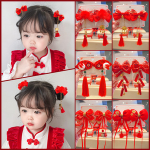 兔年拜年头饰儿童新年发夹女童宝宝红色过年发卡发饰小女孩流苏女