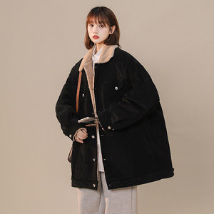 工装夹克棉服女冬季加绒加厚羊羔毛外套2022新款宽松日系翻领棉衣
