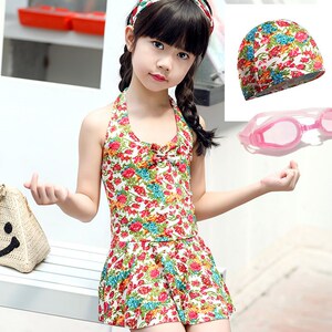 泳池i女孩子y栐群儿童泳衣韩国裙式女童分体儿童泳装女孩中大童连