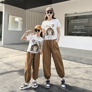 特别的亲子装夏季母女装卡通短袖款T恤套装洋气韩版休闲裤两件套9