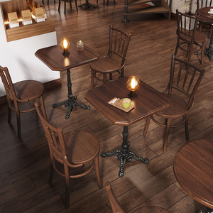 复古咖啡厅桌椅组合烘焙蛋糕奶茶甜品店椅子西餐厅美式商用实木桌