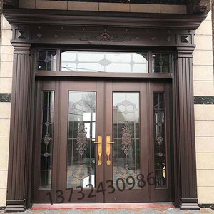 农村别墅大门双开门锌合金防盗门子母门玻璃门入户堂屋仿铜庭院门