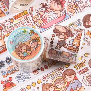 手帐胶带小麻薯全套手账胶带贴纸彩色人物少女心可爱肉球风diy日记