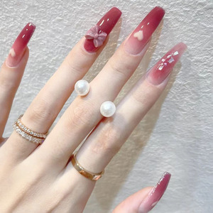 孜甲花小红书抖音网红穿戴美甲成品贴蝴蝶结链钻裸粉显白新娘甲片