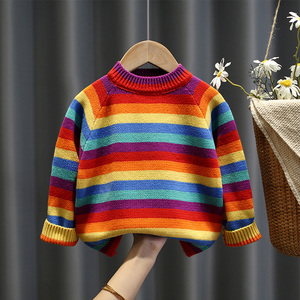 女童秋装毛衣2021新款儿童网红洋气彩虹毛衫小童套头衫宝宝针织衫