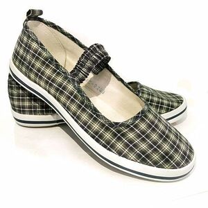 圆头山东赛格牛筋软底格子布鞋单鞋松紧带女士轻便舒适酒店工作鞋